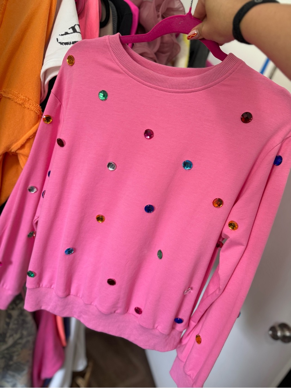 Main Strip Pink Sequin Dot Sweatshirt